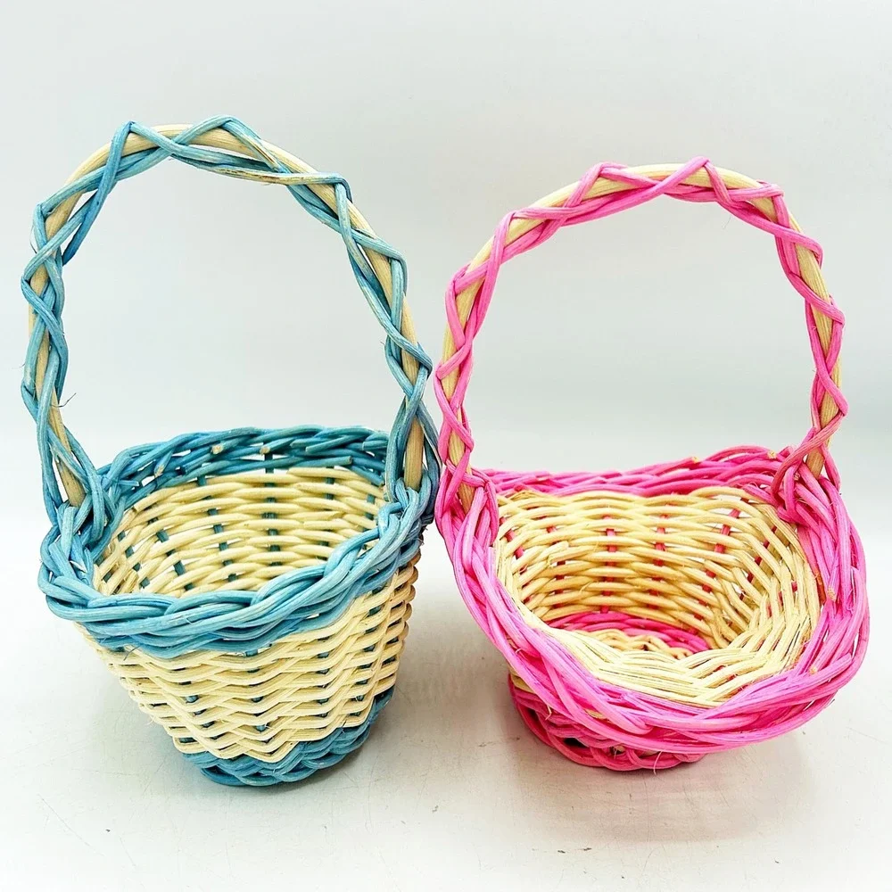 Set of 2 Mini Wicker Easter Baskets Pink Blue